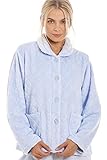 Camille Womens Supersoft Fleece Bed Jacket - Luxury Collared Warm Sleep Top - Button up & Long Sleeved Diamond Blue 14-16