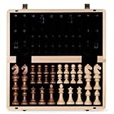 A&A 15" Wooden Chess Set/Folding Board / 3" King Height German Knight Staunton Chess Pieces w/Maple & Walnut Inlay / 2 Extra Queens