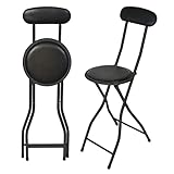 SuperGift.com Round Compact Padded Folding High Back Stool Chair with Back Rest for Breakfast, Office, Kitchen, Desk, Bar (Black) (HOM 74)