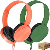XOSDA 2 Pack Kids Headphones for School Classroom Students, Wired Headphones Durable Class Set Earphones for Children Toddler Teens Boys Girls and Adult (LS450, Green+Orange)