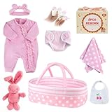 BABESIDE 8 Pieces Reborn-baby Doll Clothes 17-22 In with Bassinet Doll Clothes Accessories for Newborn Doll Clothes (17-22 In pink doll clothes accessories)