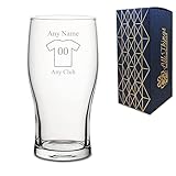 Personalised Engraved Football Rugby Sport Shirt Design Pint Tulip Glass, Any Name, Any Number, Any Team