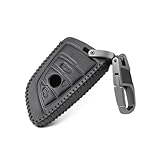 ontto Leather Car Key Fob Cover Keyring Compatible with BMW 1 3 5 7 Series X1 X3 X4 X5 X6 F30 E30 F21 F45 F46 F48 Key Case accessories keychain Remote key Shell key Holder Protector 4 Buttons Black