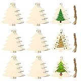 30PCS Christmas Wooden Ornaments Wooden Baubles Wood Slices Xmas Tree Shape Slices Hanging Ornaments for DIY Crafts Christmas Tree Decorations