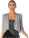 Kaerm Womens Chiffon Bolero Shrug Half Sleeve Open Front Cardigan Sweaters Party Dress Cover Up Gray L