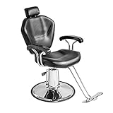 Panana Modern Black Salon Barber Chair Style8719, Reclining Hydraulic, Solid Back, Chrome Finish