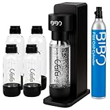 BIBO Sparkling Water Maker Bundle | Includes 60L Carbonated Gas Cylinder + 4 BPA-Free Reusable Bottles + Fizzy Soda Water Maker Machine | Quick Screw In CO2 System, Black
