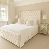 Bespoke Chesterfield Plush Velvet Cannas Wingback Bed - Mattress/Gas Lift Options - UK Made - Double/King/Super King (Cream Plush, Double 4ft6 Bed Frame)