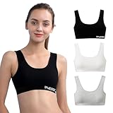 INNERSY Girls Sports Bra White Crop Tops Kids Teen Black Bralette Grey Training Underwear 3 Pack (L, Basic Black/White/Grey)