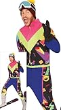 FIESTAS GUIRCA Retro Ski Suit Mens Fancy Dress Costume - Colourful 80s Ski Shell Suit Overall Funny Mens Costume- 90s Snowboarder Skier Snowsuit Tracksuit Bachelor Party Stag Do Fancy Dress Men Size L