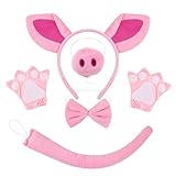 Pig Costume Set, Peppa Pig Dress Up Kit For Kids And Adults, Complete Pig Mask And Nose Set For Halloween, School Plays, Themed Parties, 6-Piece Fabric Pig Costume Accessories