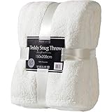 Adore Home Luxury Double Size Fleece Blanket Teddy Bear Throws for Sofa Bed Luxury Soft Warm 150x200cm, Cream
