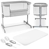 Next To Me Crib LUNA 3 in 1 - Baby Bed with Breathable Mesh - Standalone Baby Cot & Adjustable Bedside Bassinet with mattress and 7 Height Levels - Wheels & Removable Side Panel - Suitable up to 9kg