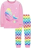 Toddler Girls Pyjamas 100% Cotton Mermaid Sleepwear Long Sleeve Pjs Winter Children Pajamas Fall Warm T Shirt and Pants Kids 2 Pieces Outfit Age 3-4 Years