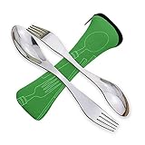 Pack of 2 Portable Stainless Steel Sporks Camping Cutlery Spoon Fork (Green)