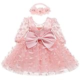 Baby Flower Girl Dress Toddler Wedding Birthday Party Cake Smash Baptism Christening Holiay Valentine's Day Bowknot Mesh Tulle Sheer Long Sleeve Dresses Pink 12 Months