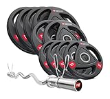 Hop-Sport 70 kg Olympic EZ Curl Barbell Strenght Set – 120 cm Curl Bar with Rotating Sleeves + Plates (2×15 kg, 2x10 kg, 2×5 kg) – Beginner Home Gym Strength Training Kit