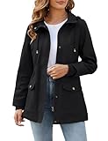 Tuopuda Women's Jacket Cotton Outdoor Ladies Lightweight Jackets Casual Summer Windproof Full Zip Long Utility Military Jackets with Pocket, Black, L