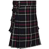 Men's Kilt in MacKenzie Tartan Leather Straps 16OZ Acrylic Wool Utility Kilts (50'' Around The Belly Button)
