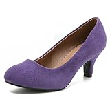Women's Classic Round Toe Pump Kitten Low Heel Shoes, Suede Purple, 9 UK