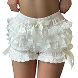 LSFYSZD Women's Multi-Layer Ruffled Frilly Lace Shorts Pants Knickers Panties Burlesque Bloomers Dance Shorts Pettipants (White, S)
