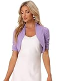 Allegra K Women's Open Front Cardigan Short Sleeve Ruched Cropped Bolero Shrug Lilac S