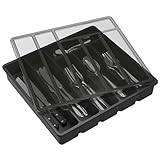 Lifewit Cutlery Tray with Lid, Cutlery Storage Box for Kitchen Drawer and Countertop, Plastic Cutlery Drawer Organiser for Spoons Forks Knives Holder Storage Insert, 6 Compartments, Black