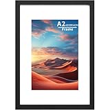 A2 Picture Frame Wooden Picture Frames with A3 Mount,A2 Photo Frame with Acrylic Glass, A2 Poster Frame with Wall Hanging,Certificate Frames Landscape or Portrait Orientation,Black,1P