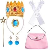Princess Peach Costume Accessories, 8Pcs Set with Crown, Earrings, Gloves, Brooch and Magic Wand, Perfect for Princess Theme Parties, Cosplay, Halloween, Christmas and Gift Giving