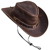 SideWinder Shapeable Outback hat Western Style Leather Cowboy hat for Men and Women Wide Brim Vintage Old Style Brown