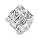 Silver XXL Pyramid Ring With Clear Stones, T (Adjustable), 20g, Silver Plated - Bling King London