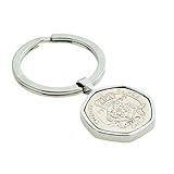 Polished Twenty Pence 20p Coin Random Year, Silver Metal Keyring, Presented in a Gift Bag