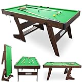 6FT Folding Pool Table Snooker Table Set Steady Space Saving Billiards Table with All accessories, Great for Kids and Adults