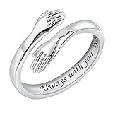 925 Sterling Silver Hug Rings for Women, I Love You Forever Love You Mother Gift Sister Gifts Engraved Words Hugging Hands Open Ring Friendship Jewelry Gift (Always with you)