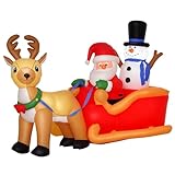 HOMCOM 6.5ft Christmas Inflatable Santa Claus on Sleigh Deer, LED Lighted for Home Indoor Outdoor Garden Lawn Decoration Party Prop