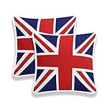 CHILIMILII Set of 2 Union Jack British Flag vintage Style Cushion Covers, 100% Cotton Square Decorative Cushion Cover/Pillowcase, sofa case,18x18 Inch (45x45CM), for sofa, couch, bed (Red & Blue)