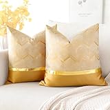 Artscope Set of 2 Cushion Cover for Bed Couch Sofa Car Decor Luxury Modern Minimalist Gold Leather Stitching Wavy Stripes Square Pillowcase Throw Pillow Covers 60x60cm (Gold)
