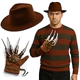 The Fancy Dress Freddy Krueger Costume For Adults And Kids, Claw Glove & Brown Hat Nightmare On ELM Street Scary Party Fancy Dress Outfit (Claw Glove + Hat For Adults)