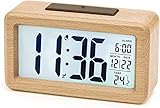 aboveClock Digital Alarm Clock, Wooden Bedside Clock with Large LCD Backlit Display, Temperature, Snooze Function, Brightness Sensor, 3 AAA Battery Operated【Battery NOT Included】