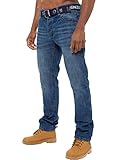 989Zé ENZO Mens Straight Leg Jeans Trousers Regular Fit Denim Pants Free Belt EZ384 Blue 38W / 32L