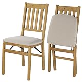 MECO Stakmore Arts and Craft Wooden Folding Chairs with Padded Seats, Set of 2 - No Assembly Foldable Dining Chairs, Steel Folding Mechanism, Upholstered Cushion, Space-Saving, Oak Frame
