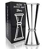 FLOW Barware Spirit Measure | 4-in-1, Shot Measures for Spirits, 25ml, 50ml, 15ml, 35ml, in One Cocktail Jigger & Alcohol Measuring Cup | Drinks Measures for Spirits | Silver Spirit Measure