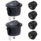 6 Pcs Black Round Rocker Switch, 2 Pin ON/Off Mini Round Toggle Switch AC 6A/250V 10A/125V SPST Car Switches for Car, Boat, Household Application