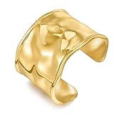 WOWORAMA Hammered Chunky Cuff Bracelets for Women Extra Wide Chunky Open Cuff Bangles Exaggerated Statement Gold Bracelet Boho Solid Thick Wrist Arm Cuff Bracelet
