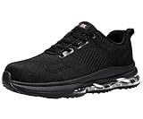 LARNMERN Safety Trainers Non Slip Steel Toe Cap Shoes Men Work Trainer Sneakers Lightweight Comfortable Breathable Running(8.5 UK, Black)