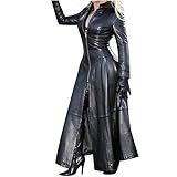 Women's PVC Leather Trench Coat,Jacket with Zip Sexy Dress Long Jacket Cloak Dress Ladies Fashion Autumn And Winter Solid Imitation Leather Windbreaker Coat Overcoat