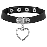 ALLY-MAGIC Heart Leather Choker,Adjustable Love Heart Punk PU Necklace Black Vintage Gothic Choker Fancy Dress Rock Necklace For Women Men Accessory Y5HSAXXQ