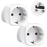 LENCENT 2X EU to UK Plug Adapter, Europe Schuko 2 Pin to 3 Pin UK Travel Adaptor, European Euro to British Adapter- 2 Pack, White