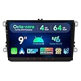 XTRONS Double Din 4+64GB Car Stereo Bluetooth for Volkswagen SEAT SKODA Caddy Polo Golf mk Passat, 9 inch Android 13 Car Radio Player, 4G DSP WIFI GPS Car Play, Octa-Core Head Unit, Optional DAB+