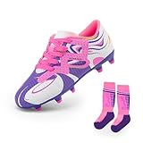 DREAM PAIRS Boys Girls Soccer Cleats Youth Firm Groud Sport Football Cleats for Little/Big Kid/Toddler,Size 4 Big Kid,White/Purple,KKUMSO2503